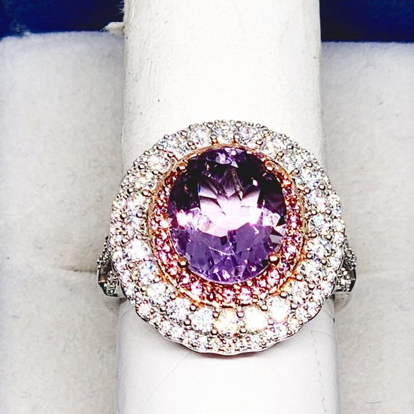 AAA Rose De France Amethyst, Lotus Garnet & Moissanite cocktail ring size 8 - Picture 4 of 6